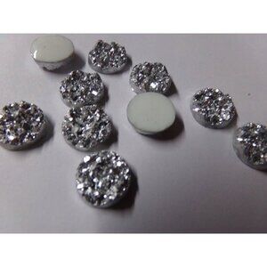 Silver Druzy Resin Cabochons 12mm